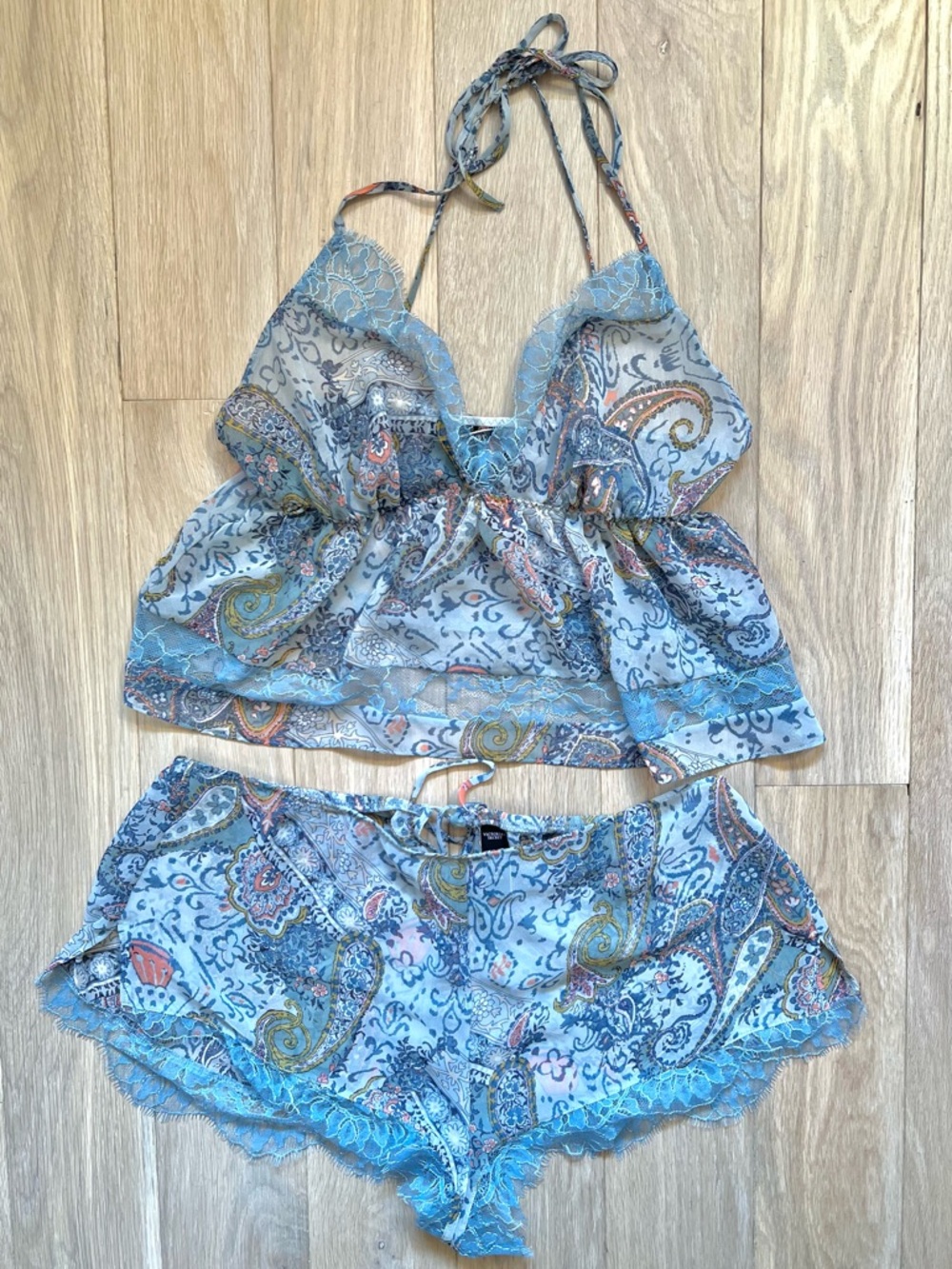 Victoria's Secret Paisley Lace-Trim Sleep Lounge Set Tank & Shorts Medium VTG